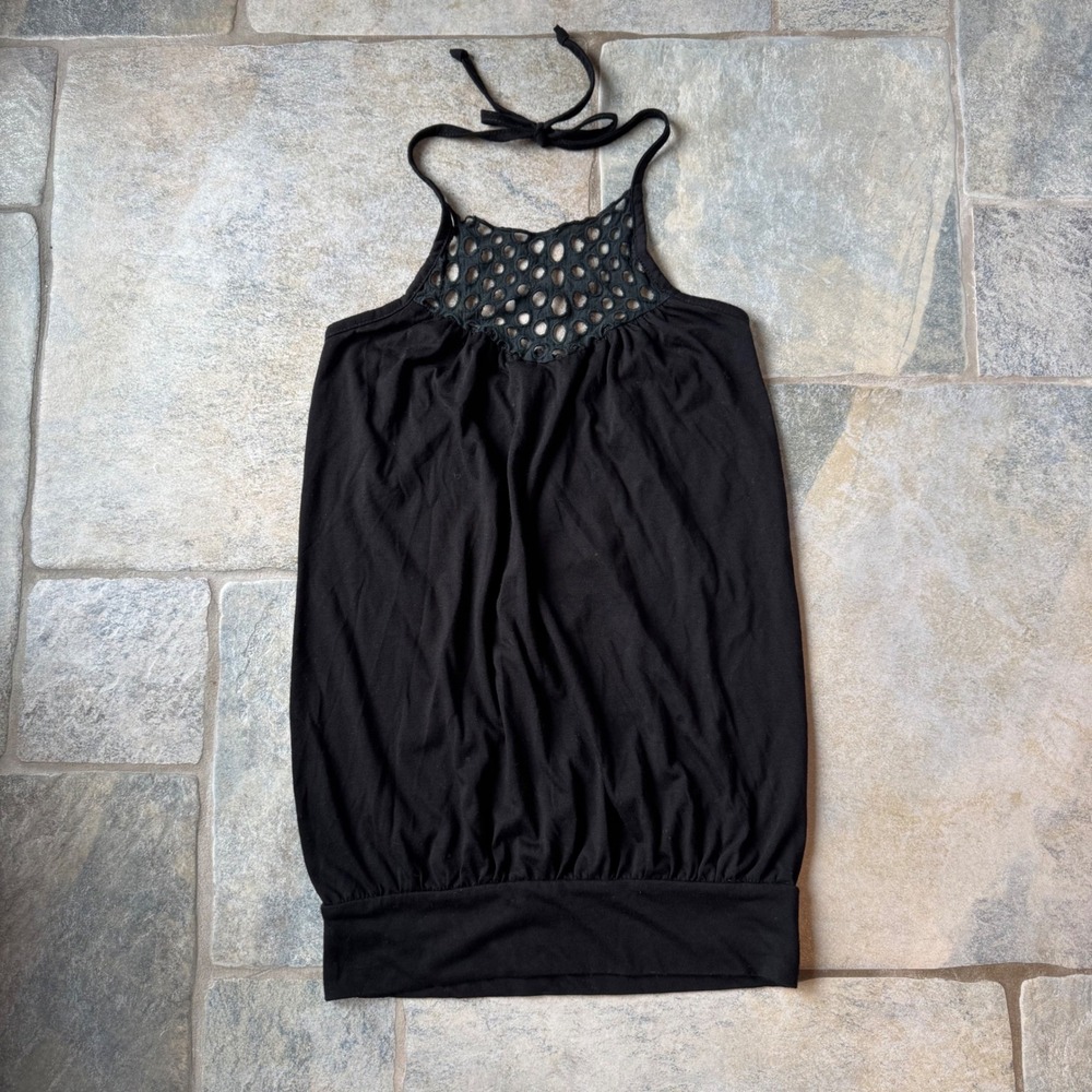 Y2K Charlotte Russe Black Halter Top Small Crochet Neckline Clubwear